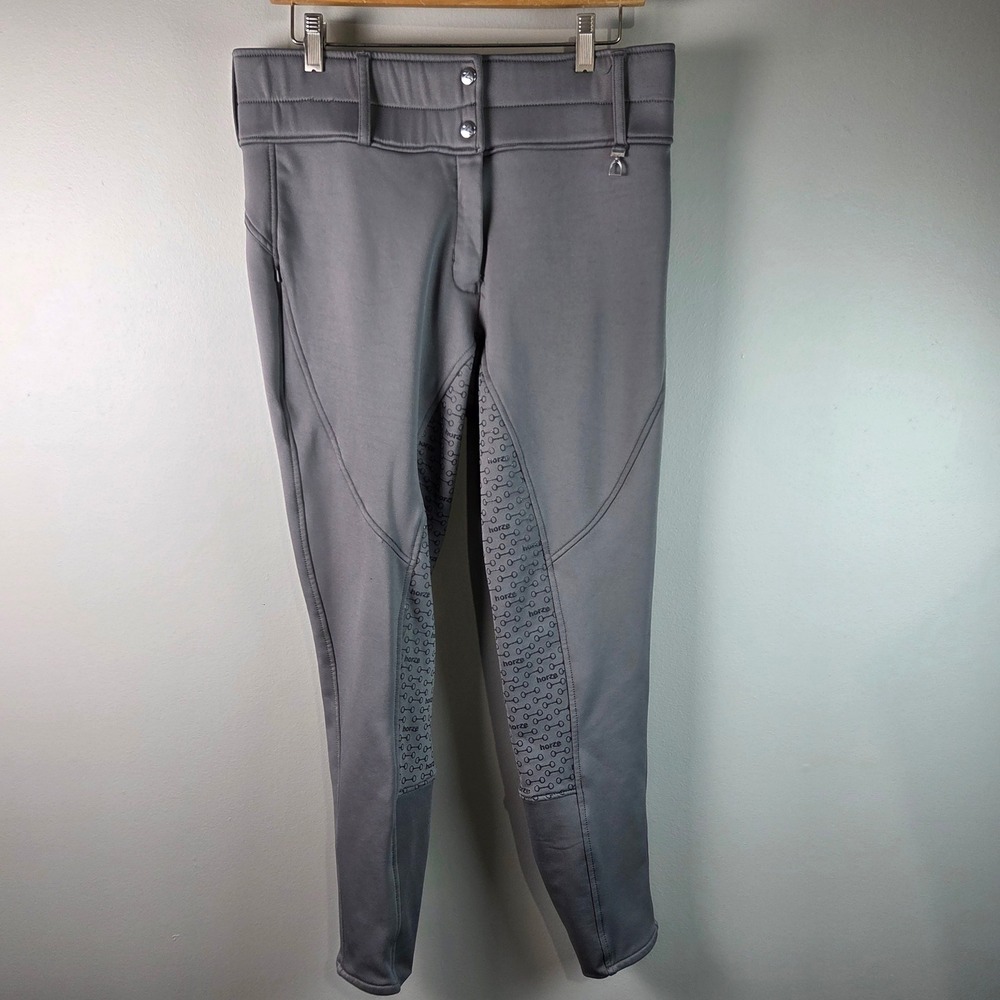 Horze Riding Breeches Women 32 Grey Excellent Fleece Lined Full Seat Equestrian